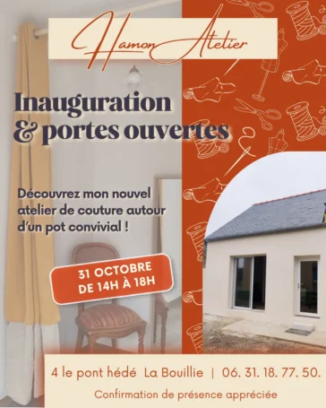 Affiche inauguration atelier. Le 31 octobre 2026 de 14 heure à 18 heure