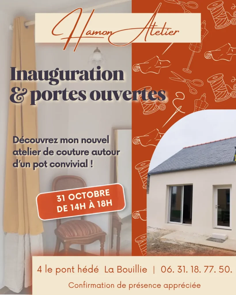 Inauguration et portes ouvertes Affiche inauguration atelier. Le 31 octobre 2026 de 14 heure à 18 heure